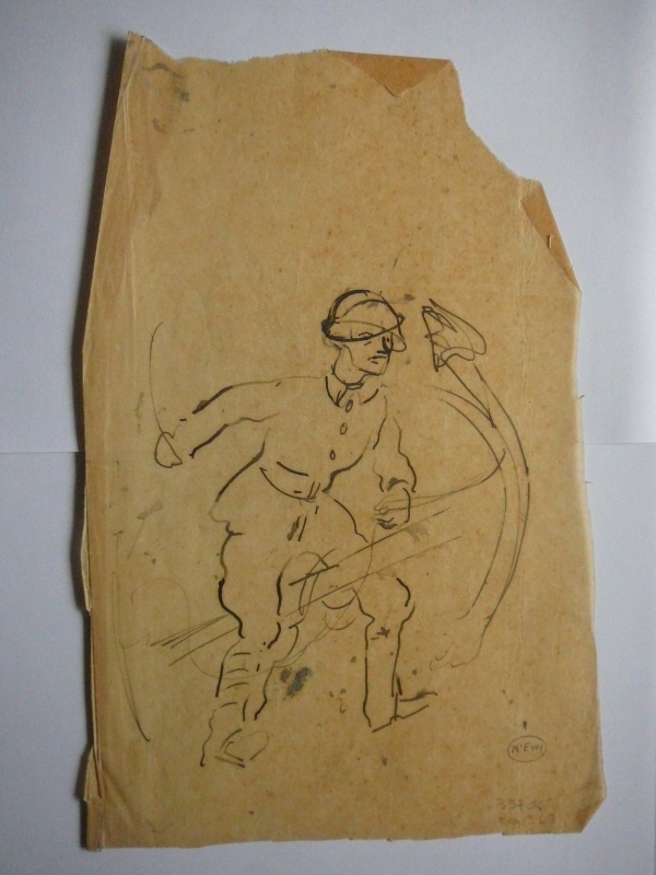 Ink sketch of a sailor with anchor. DRA/363